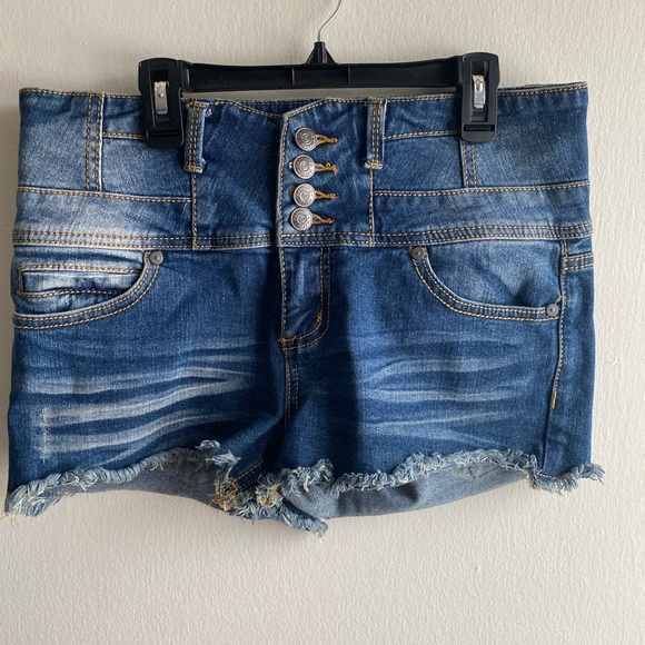 Jean Denim Shorts-High Waist-Button Up - Picture 1 of 4